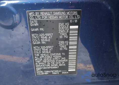 2019 Nissan Rogue S z USA, uszkodzony, nr VIN KNMAT2MV1KP506847